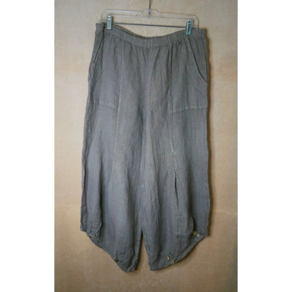 Meo Meli Italian Linen Wide Leg Button Accent Pants